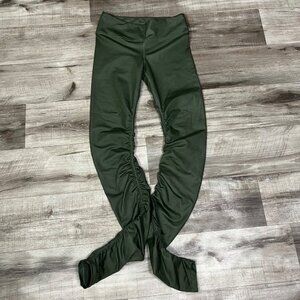 Alo Yoga Athletic Glossy Idol Ruched Leg Yoga Pants Green Women’s Size S
